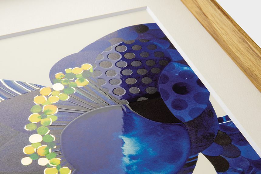 Kanae Kouno 「Bird on blue flower」 A3 アートポスター CWプリント 〔アート タッチ〕