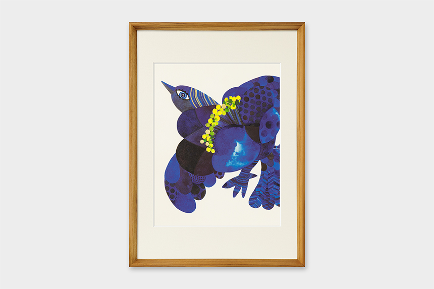 Kanae Kouno 「Bird on blue flower」 A3 アートポスター CWプリント 〔アート タッチ〕